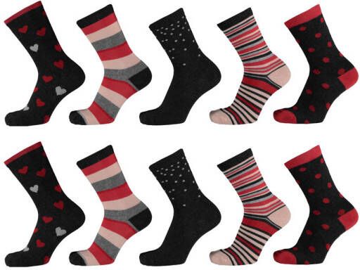 Apollo sokken met all-over-print set van 10 zwart rood Meisjes Katoen 23-26