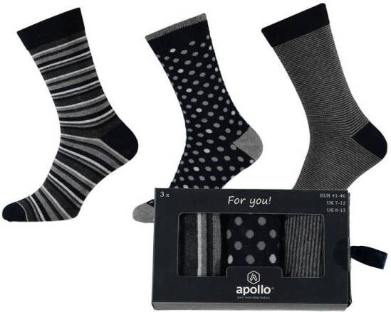 Apollo giftbox sokken met all-over-print set van 3 donkerblauw