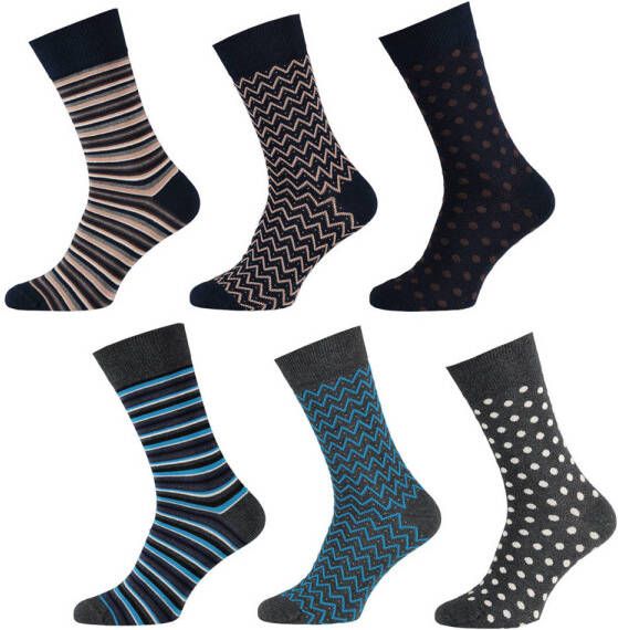 Apollo sokken met all-over print set van 6 donkerblauw grijs