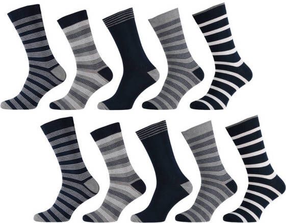 Apollo sokken met strepen set van 10 donkerblauw