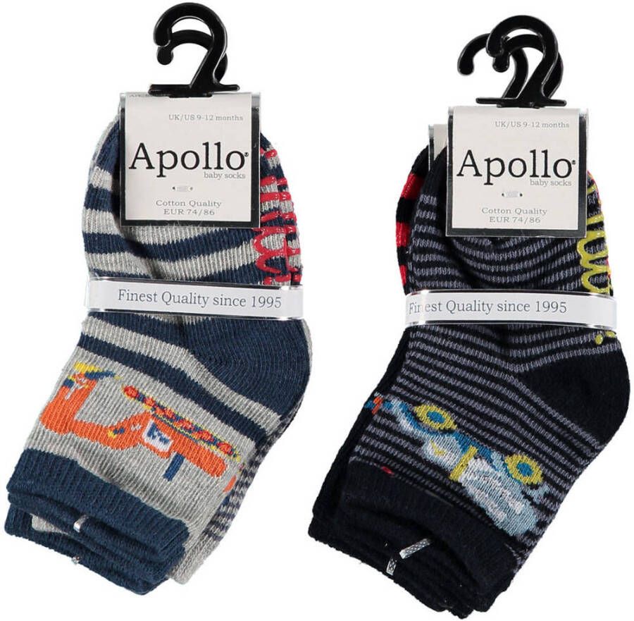 Apollo sokken set van 6 zwart grijs Stretchkatoen All over print 56-68