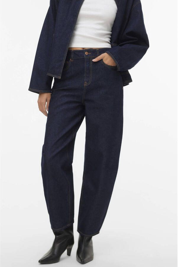 AWARE AWEVELINE high waist barrel jeans donkerblauw