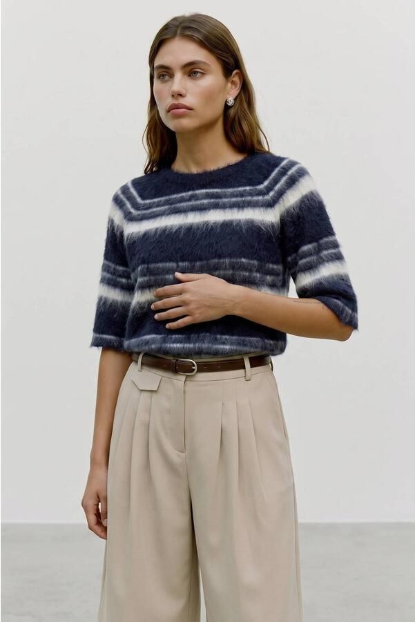 AWARE gebreide gestreepte top donkerblauw