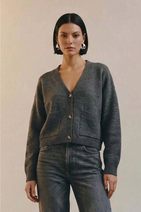 Aware Vest Noos Gemma Cardigan Dark Grey Melange