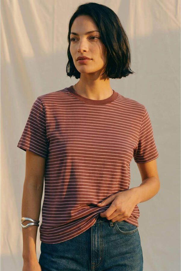 AWARE gestreept T-shirt donkerrood - Foto 2