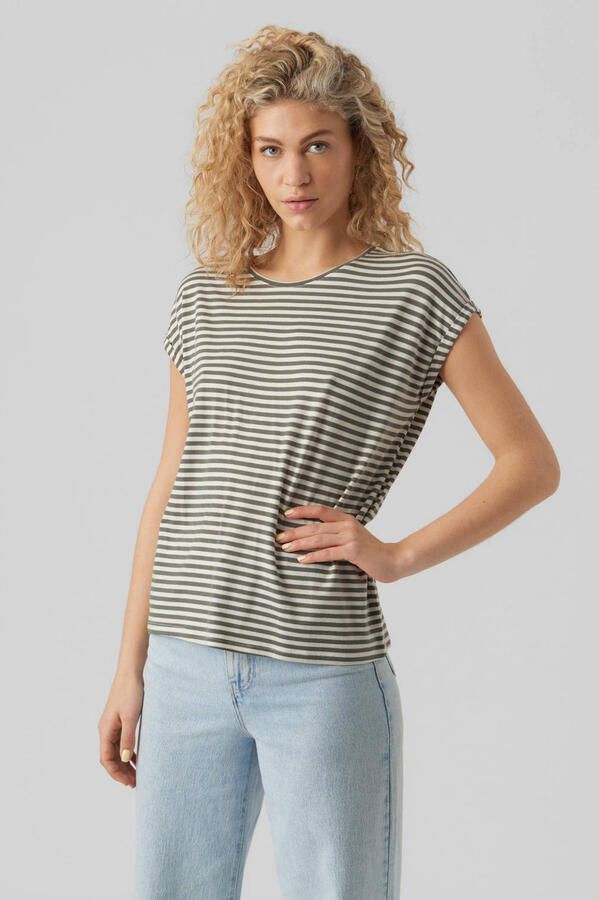 Vero Moda Shirt met ronde hals VMAVA PLAIN SS TOP STRIPE GA JRS NOOS