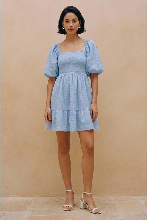 AWARE mini jurk met borduursels blauw