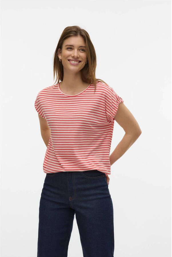 Vero Moda Shirt met ronde hals VMAVA PLAIN SS TOP STRIPE GA JRS NOOS - Foto 3