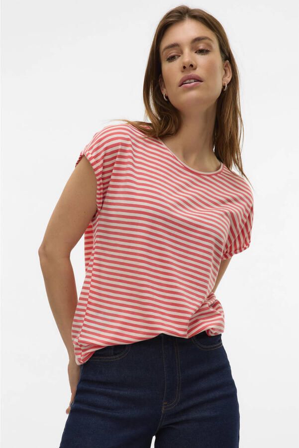 Vero Moda Shirt met ronde hals VMAVA PLAIN SS TOP STRIPE GA JRS NOOS - Foto 2