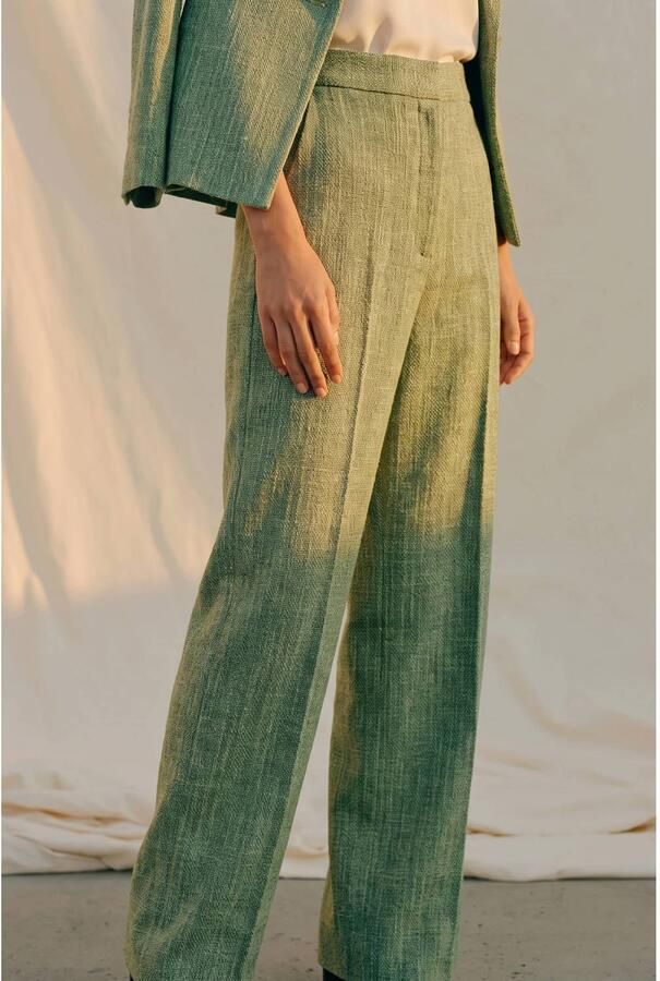 AWARE tweed wide leg pantalon groen