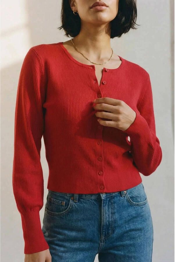 AWARE vest gebreid rood