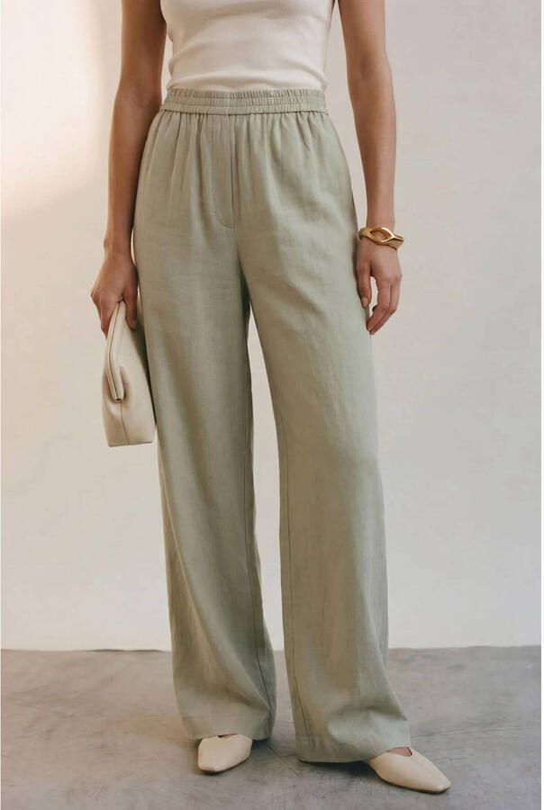 AWARE wide leg high waist casual broek lichtgroen