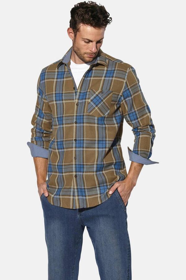 Babista flanel geruite overhemd +FIT Collectie Plus Size koningsblauw