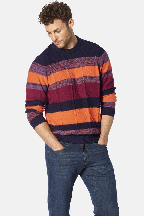 Babista katoenen regular fit gestreepte kabeltrui Plus Size oranje