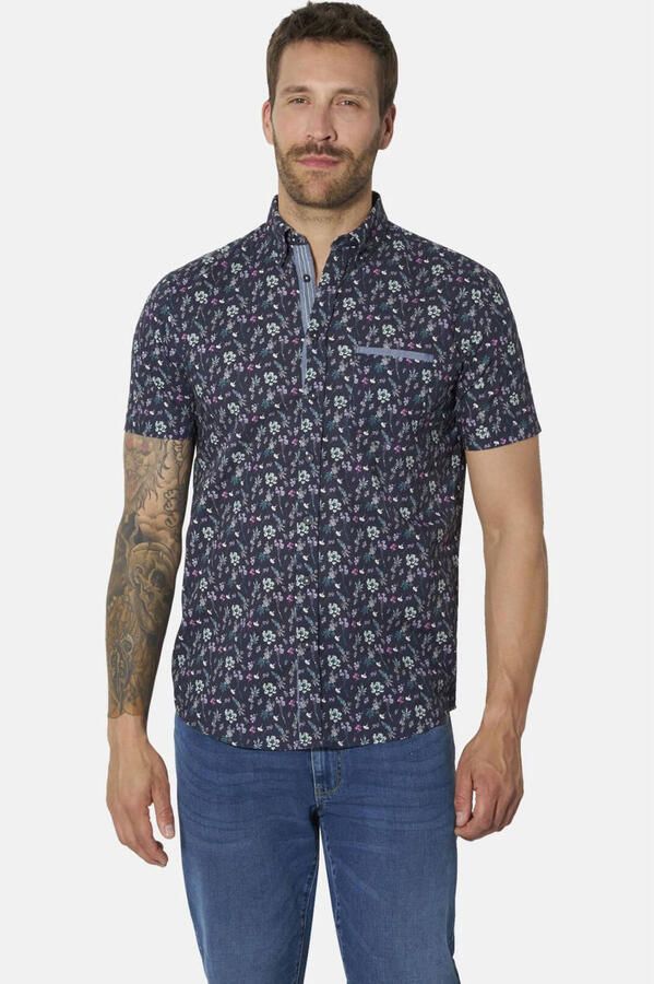 Babista regular fit gebloemd overhemd Plus Size donkerblauw