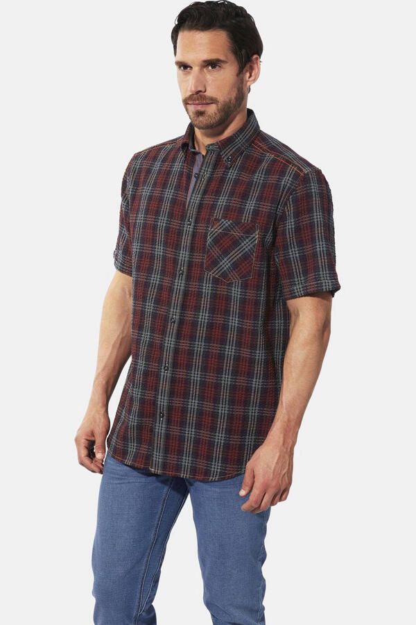 Babista regular fit geruit seersucker overhemd Plus Size donkerblauw