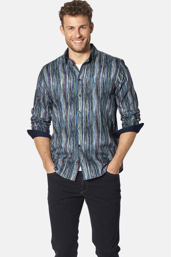 Babista regular fit gestreept overhemd Plus Size petrol