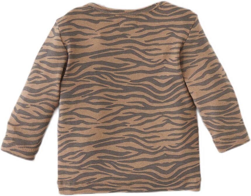 Babyface baby longsleeve met zebraprint bruin Jongens Stretchkatoen Ronde hals 68