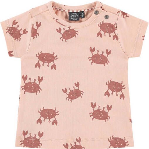 Babyface baby T-shirt met all over print roze Meisjes Stretchkatoen Ronde hals 56