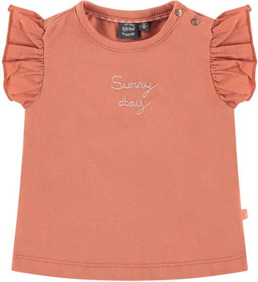 Babyface baby T-shirt met tekst en ruches roze Meisjes Stretchkatoen Ronde hals 62