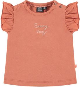 Babyface newborn baby T-shirt met tekst en ruches roze