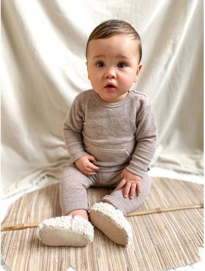 Babystyling longsleeve Beige Jongens Stretchkatoen Ronde hals Effen 50 56 - Foto 2