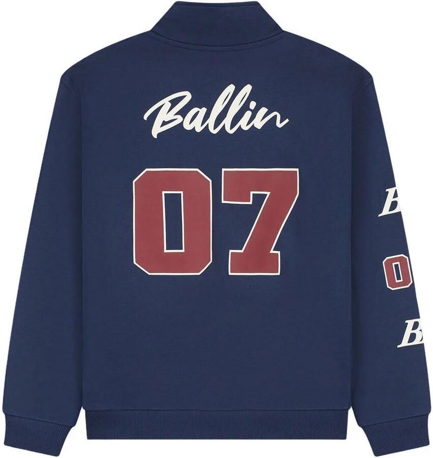 Ballin boxy sweater met backprint donkerblauw Jongens Katoen Opstaande kraag