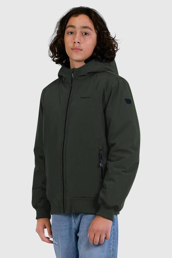 Ballin gewatteerde winterjas met print legergroen Jongens Polyester Capuchon