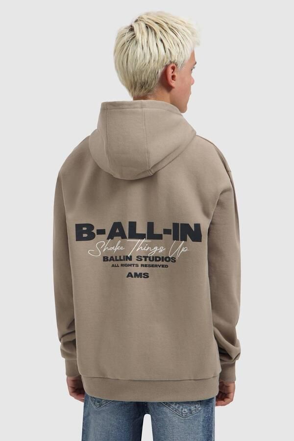Ballin hoodie met backprint taupe Sweater Bruin Jongens Katoen Capuchon - Foto 2