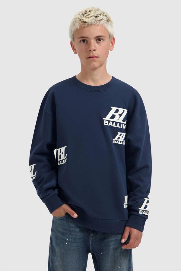 Ballin katoenen sweater met logo donkerblauw wit Logo