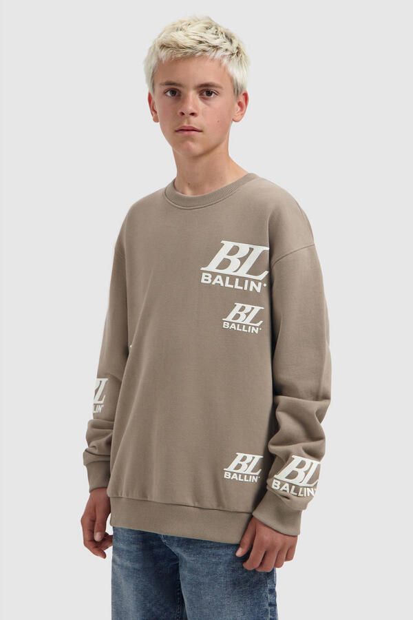 Ballin katoenen sweater met print taupe wit Bruin Printopdruk