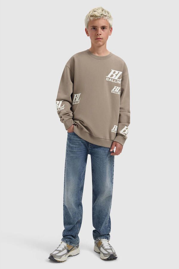Ballin katoenen sweater met print taupe wit Bruin Printopdruk - Foto 3