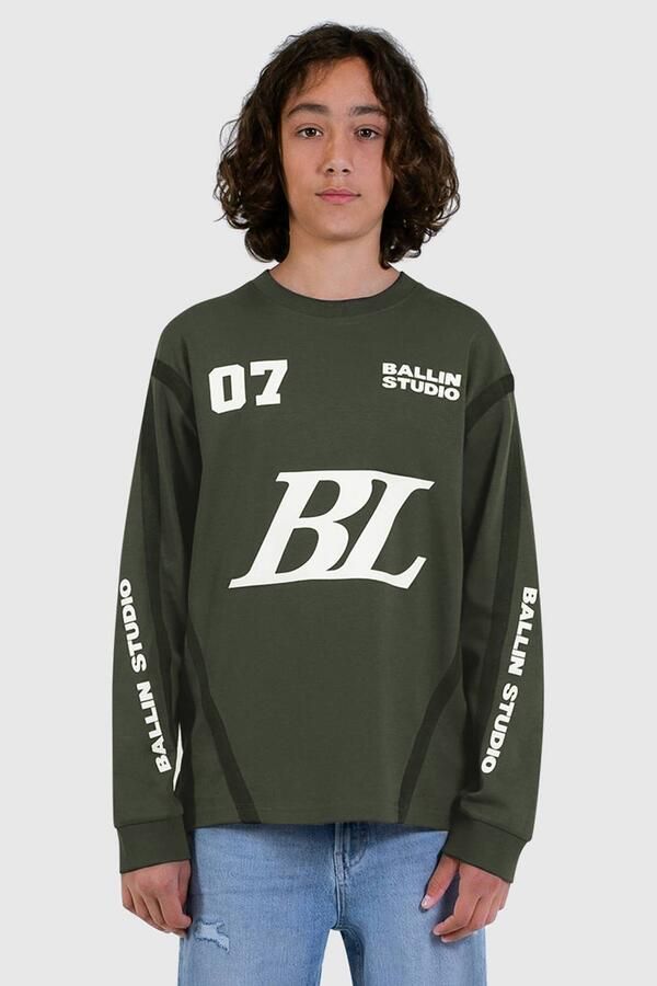 Ballin longsleeve met print donkergroen Jongens Katoen Ronde hals Printopdruk
