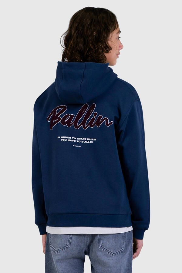 Ballin rechtvallende hoodie met backprint donkerblauw Sweater Jongens Katoen Capuchon - Foto 2
