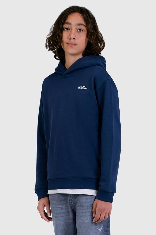 Ballin rechtvallende hoodie met backprint donkerblauw Sweater Jongens Katoen Capuchon