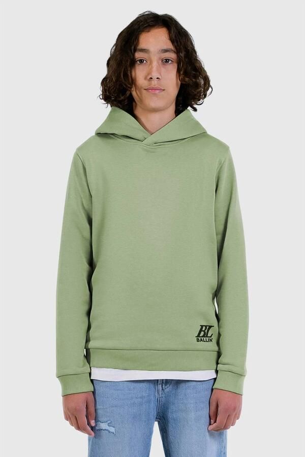 Ballin rechtvallende hoodie met backprint groen Sweater Jongens Katoen Capuchon