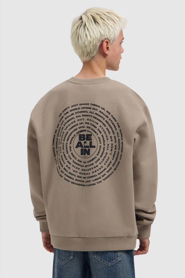 Ballin sweater met backprint taupe Bruin Backprint