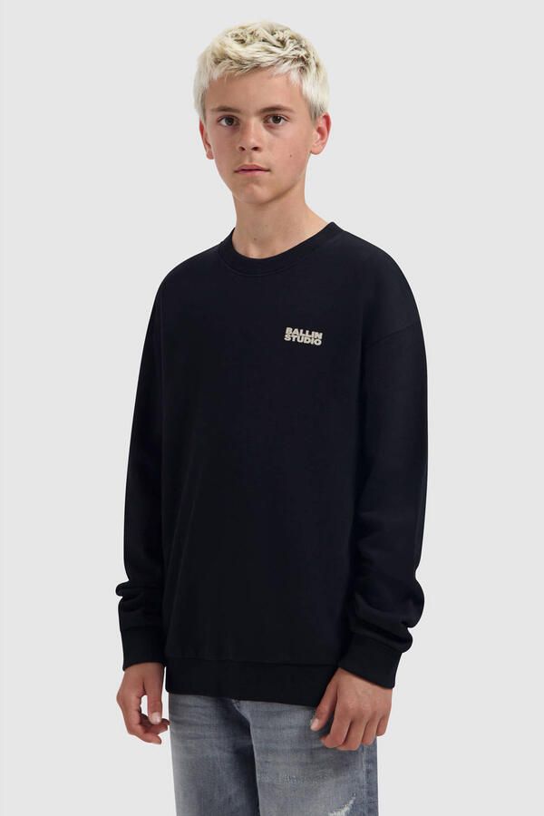 Ballin sweater met backprint zwart Jongens Katoen Ronde hals Backprint