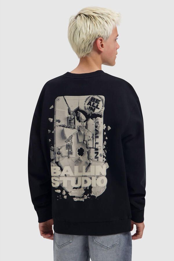 Ballin sweater met backprint zwart Jongens Katoen Ronde hals Backprint - Foto 2