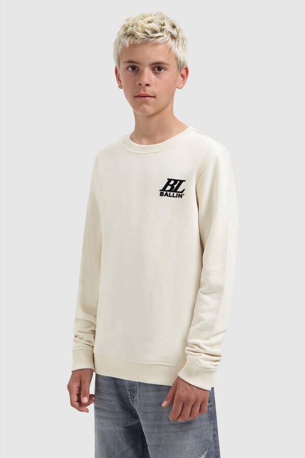 Ballin sweater met borduursels en print ecru
