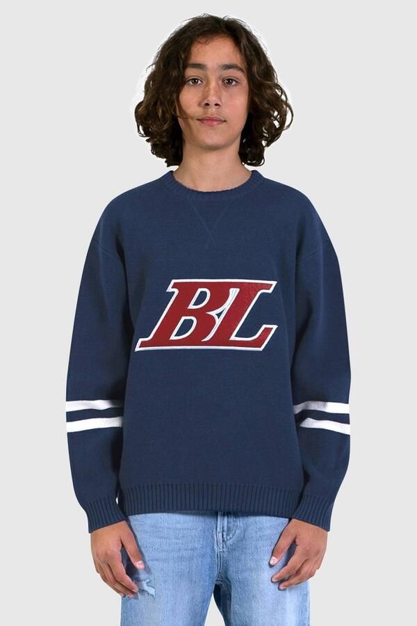 Ballin sweater met print donkerblauw Trui Jongens Katoen Ronde hals Printopdruk