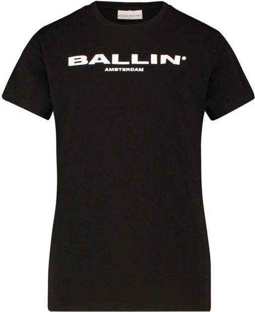 Ballin unisex T-shirt met tekst zwart wit Katoen Ronde hals 140