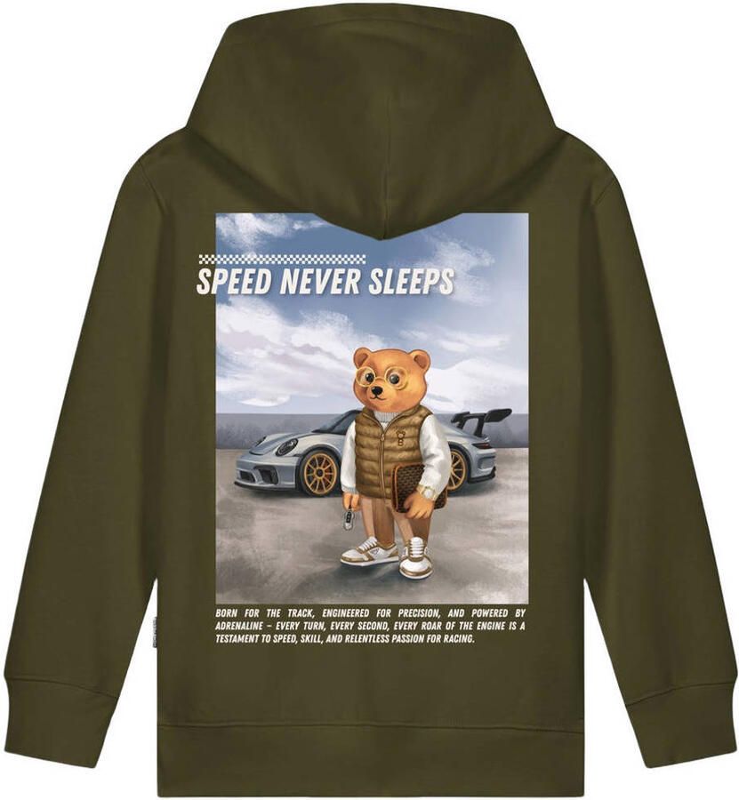 Baron Filou Honeygang sweatvest met backprint olijfgroen - Foto 2