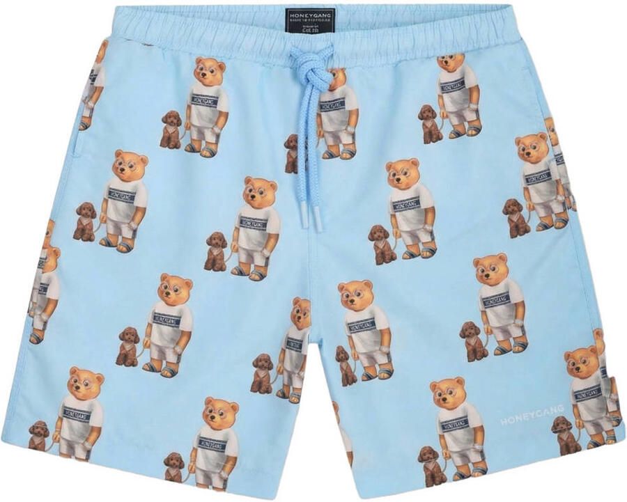 Baron Filou Honeygang zwemshirt met all over print lichtblauw