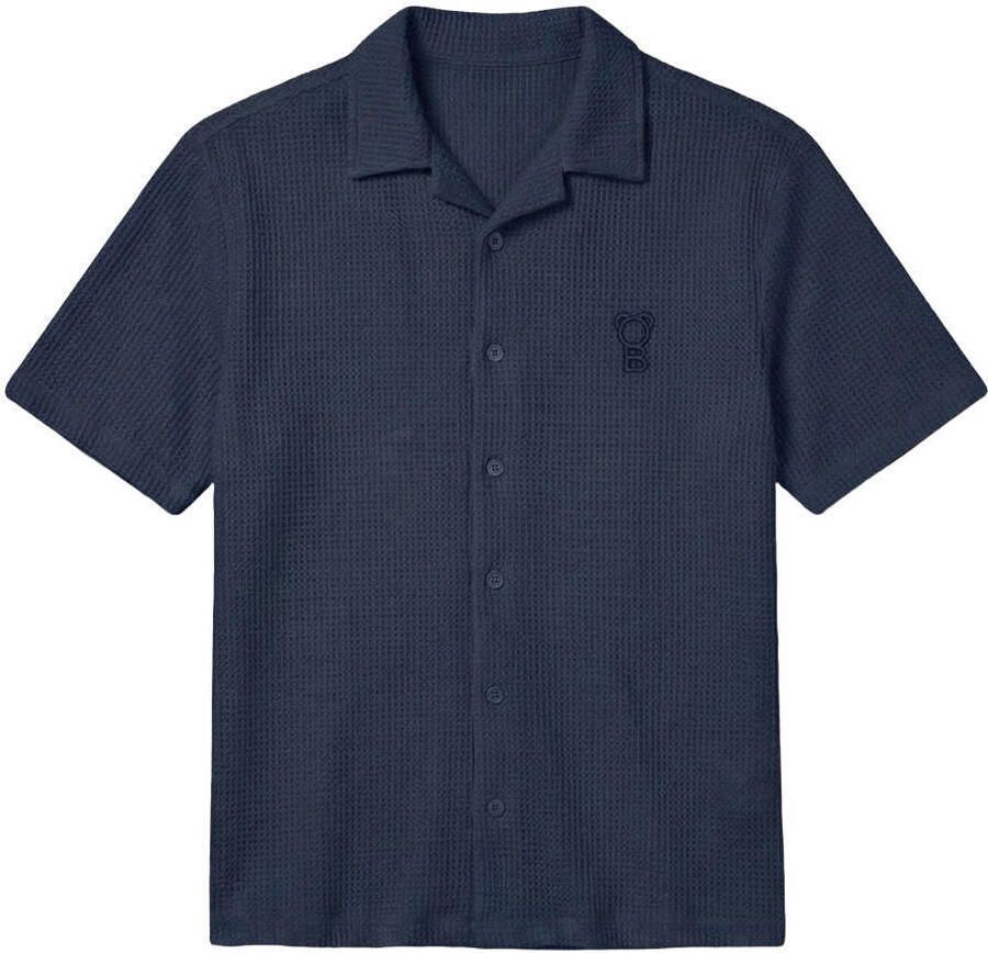 Baron Filou relaxed casual overhemd met textuur donkerblauw