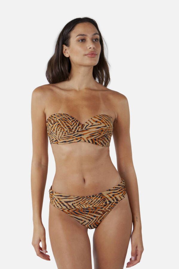 Barts voorgevormde strapless bandeau bikinitop Yindi beige donkerblauw oranje