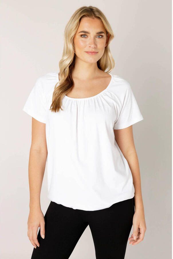 Base Level T-shirt Yona met aanrimpeling bij de ronde hals
