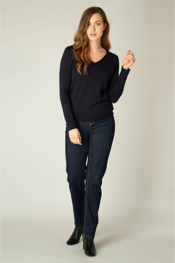 Base Level fijngebreide basic trui Yola donkerblauw - Foto 3