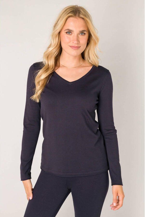 Base Level fijngebreide basic trui Yola donkerblauw