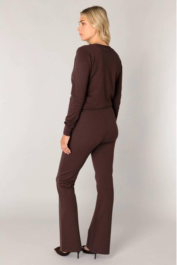 Base Level jersey flared high waist flared broek donkerbruin - Foto 2